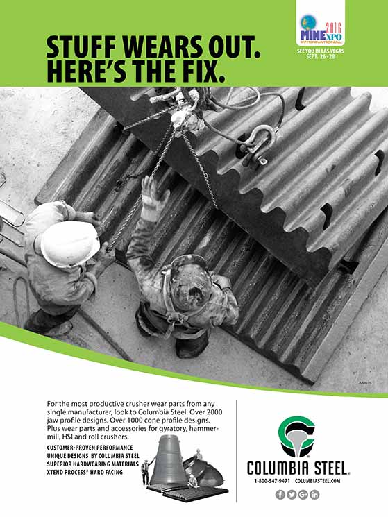 Columbia Steel ad in the June 2016 issue of Aggregates Manager Magazine
