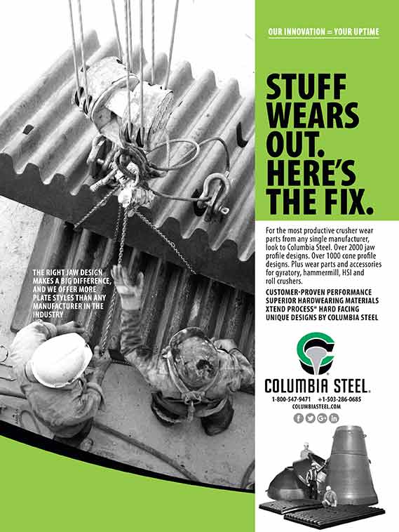 Columbia Steel ad in the February 2016 issue of Aggregates Manager magazine