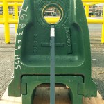 Side view of Columbia Steel's mechanically attached dragline anchor bracket, showing universal base.