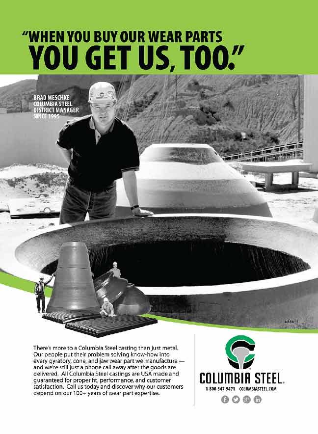Columbia Steel crusher wear parts ad in the April 2015 issue of Engineering & Mining Journal