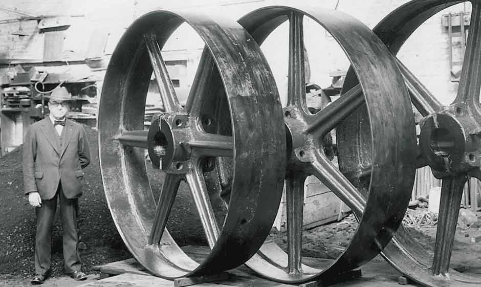 Columbia Steel bandsaw wheels circa 1920s. The logging industry was a mainstay for us in our early years.