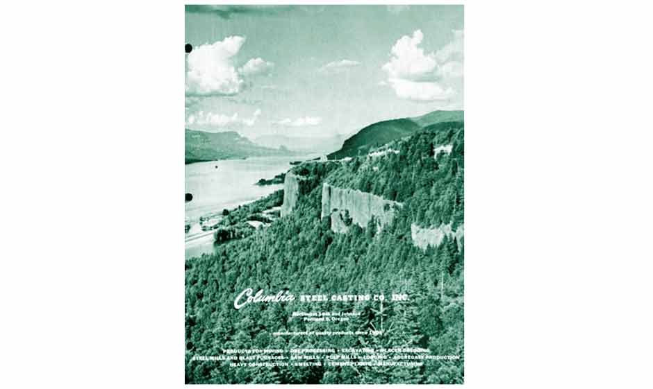 1955 Columbia product brochure features a photo of the scenic Columbia River Gorge.