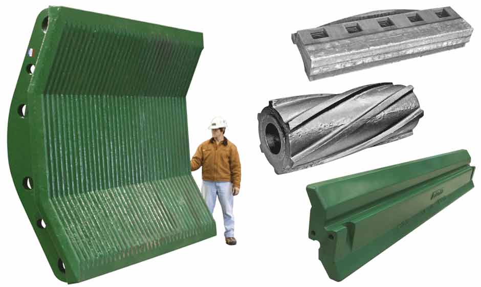 Examples of Columbia Steel wear parts for impact crushers