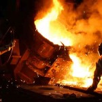 foundry ladle pouring steel at Columbia Steel