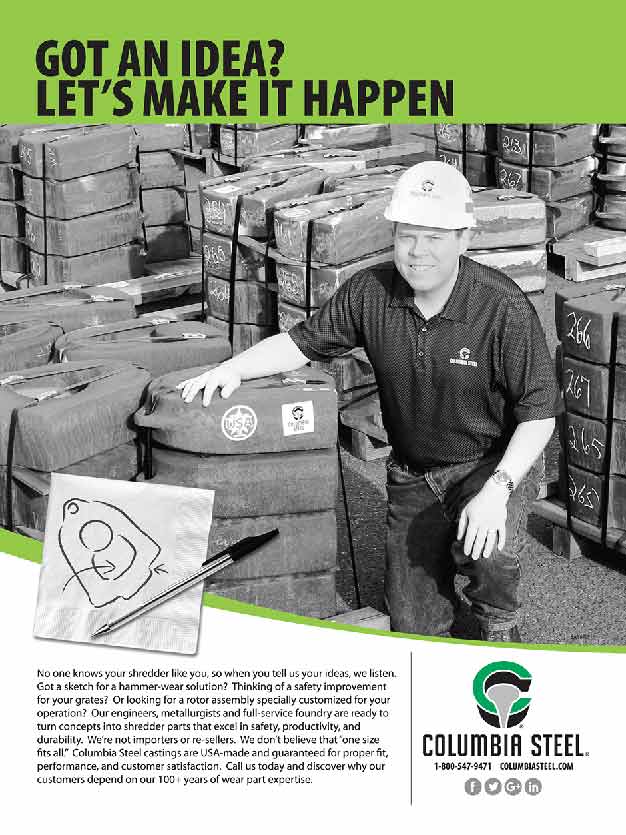 Columbia Steel's ad in the October 2015 issue of Recycling Today