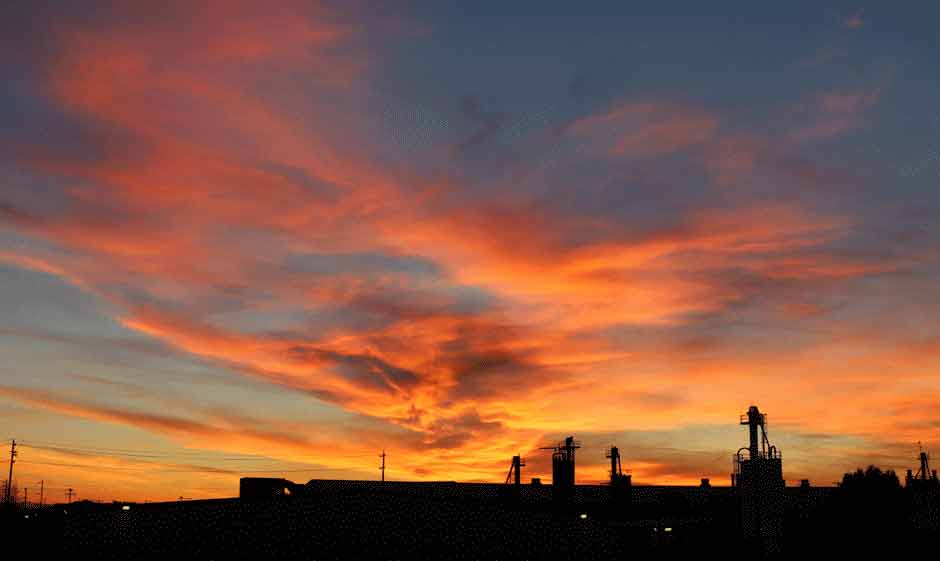 Sunrise over the original Columbia Steel facility in Portland, Oregon